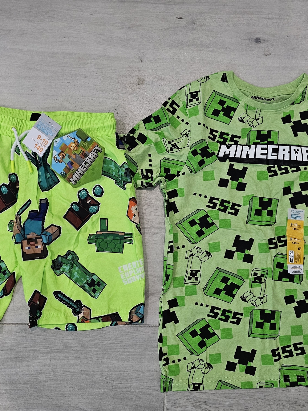 Minecraft Primark Boys Swim Shorts T-shirt Set Size 9-10 Years Green New